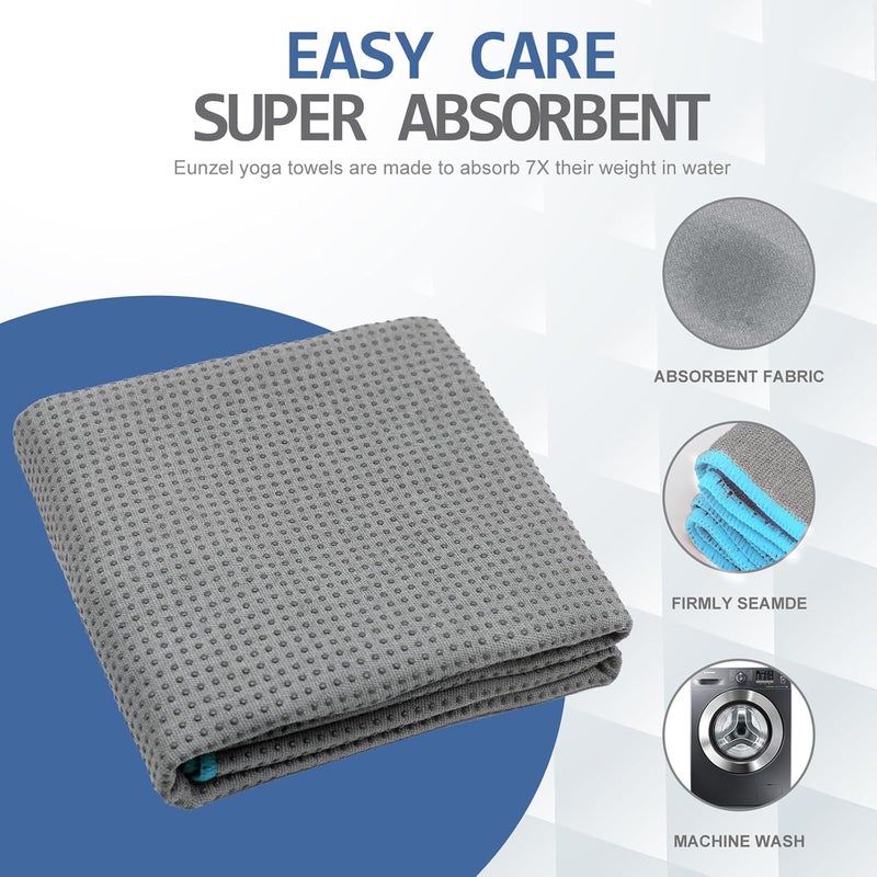 Eunzel Hot Yoga Towel - Microfiber Non Slip Yoga Mat Towel with Grip Dot Sweat Absorbent Towel for Hot Yoga, Pilates and Fitness 72" x 24", Grey/Blue - Image 5